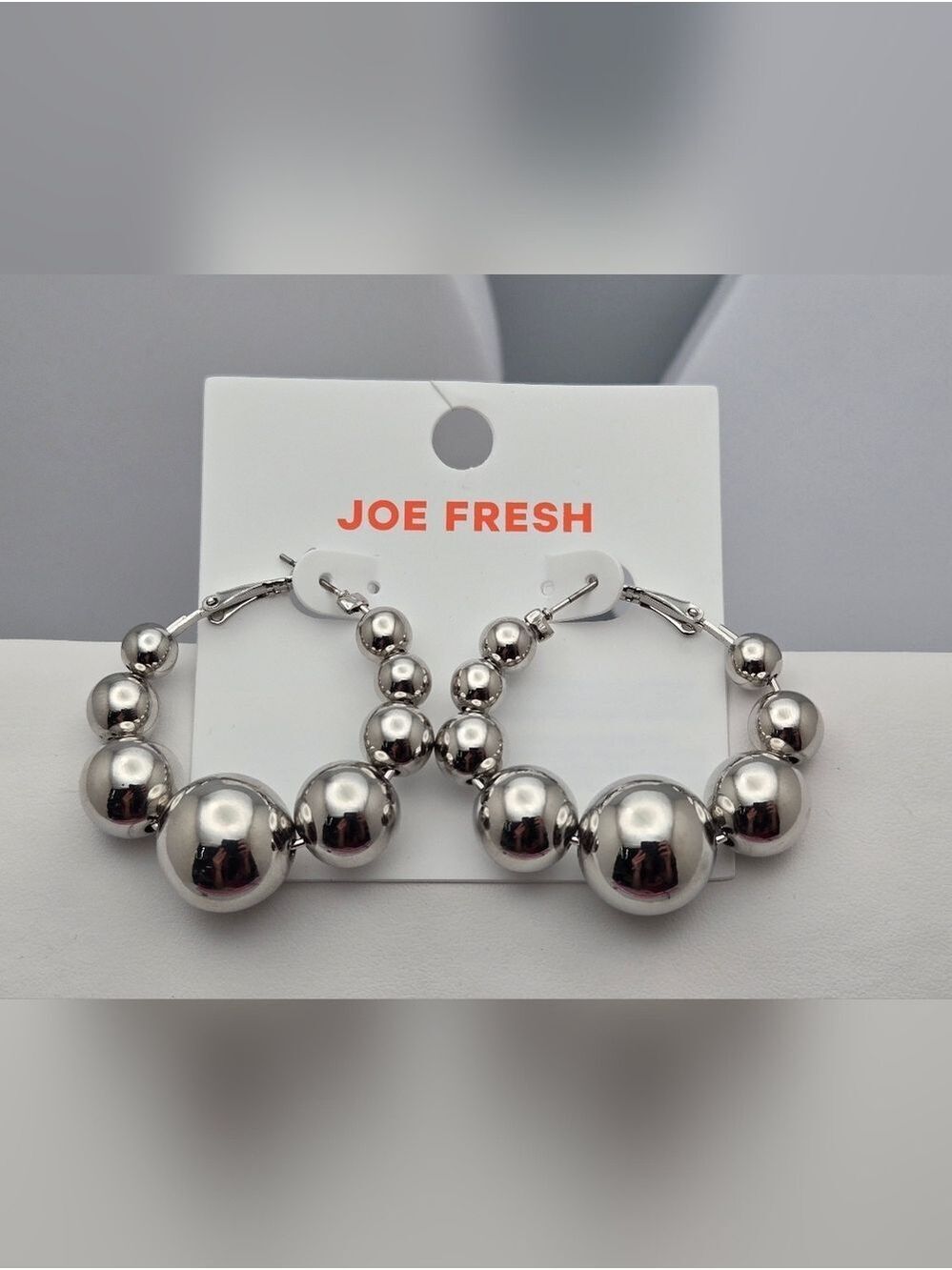 ✨2/$10✨ Silver Bead Hoop Earrings Graduated Spheres 1.5" Statement Joe Fresh